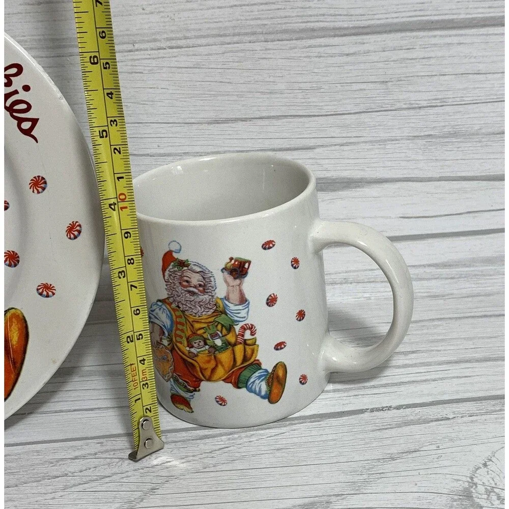 Vintage Santa's Magical Cookies Plate and Mug Cup Set Stoneware Christmas Decor